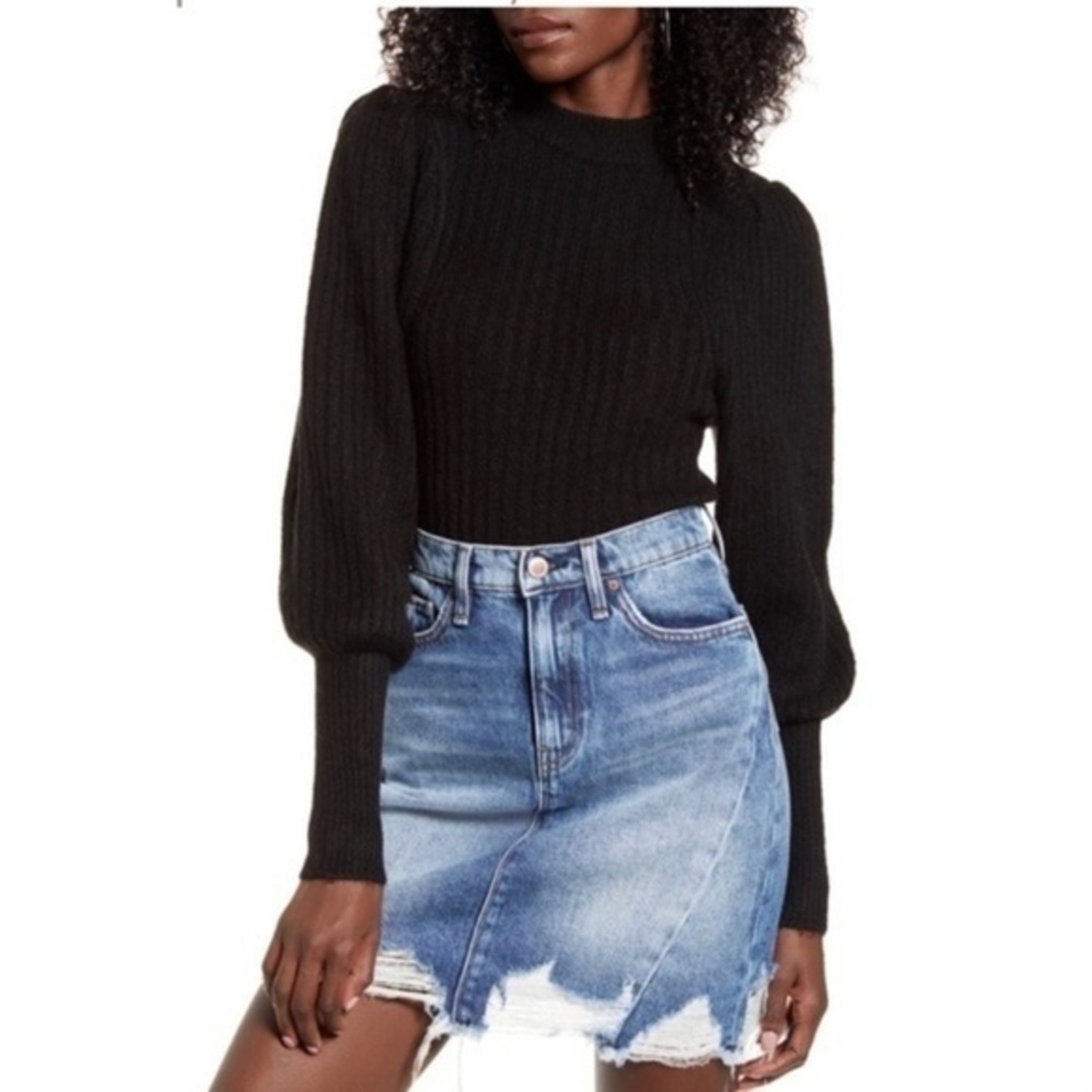 - Leith Balloon Puff Sleeve Ribbed mock neck sweater- ANTHROPOLOGY